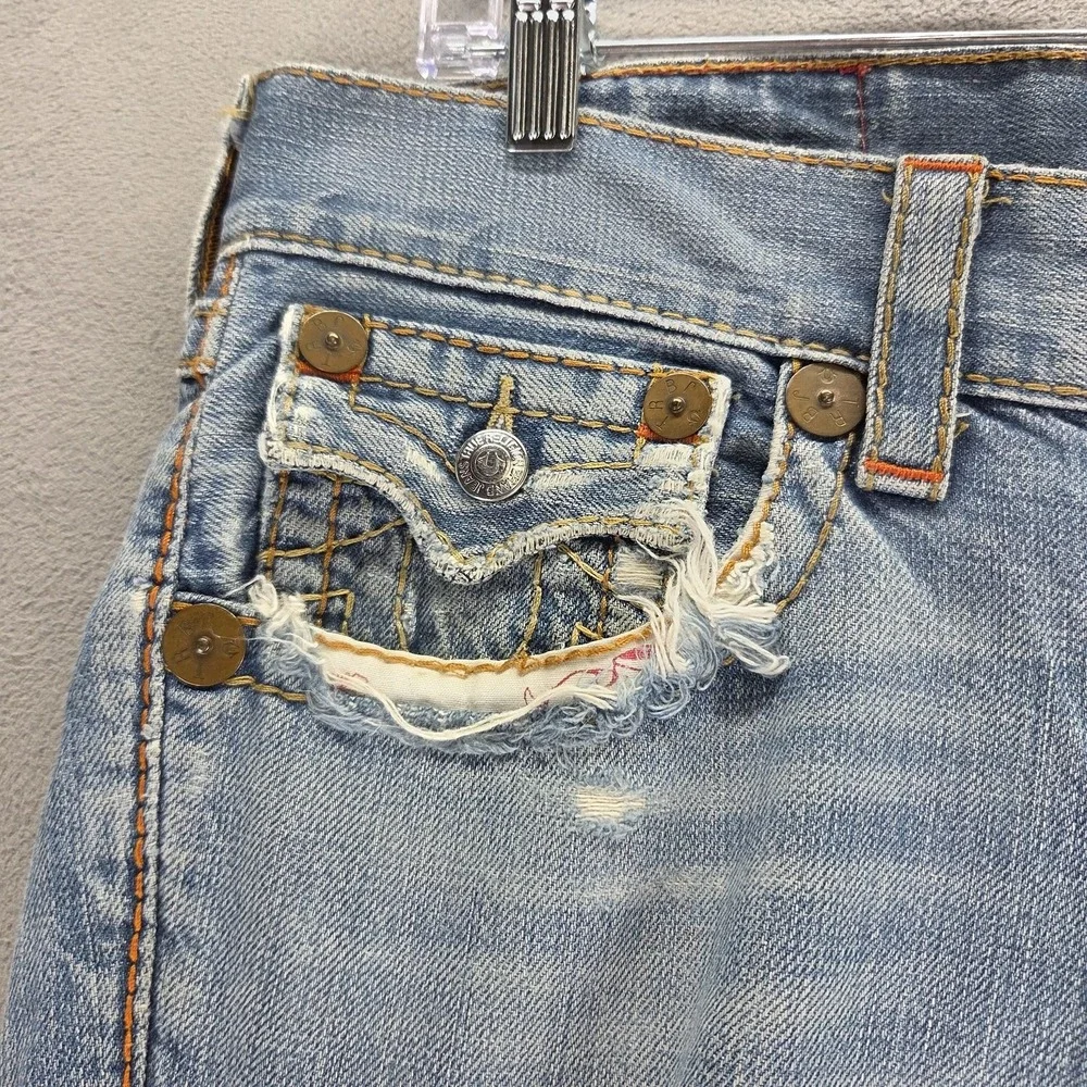 VTG True Religion Jeans Mens Joy Big T Bootcut Flare USA Altered Hem Fits 32x28